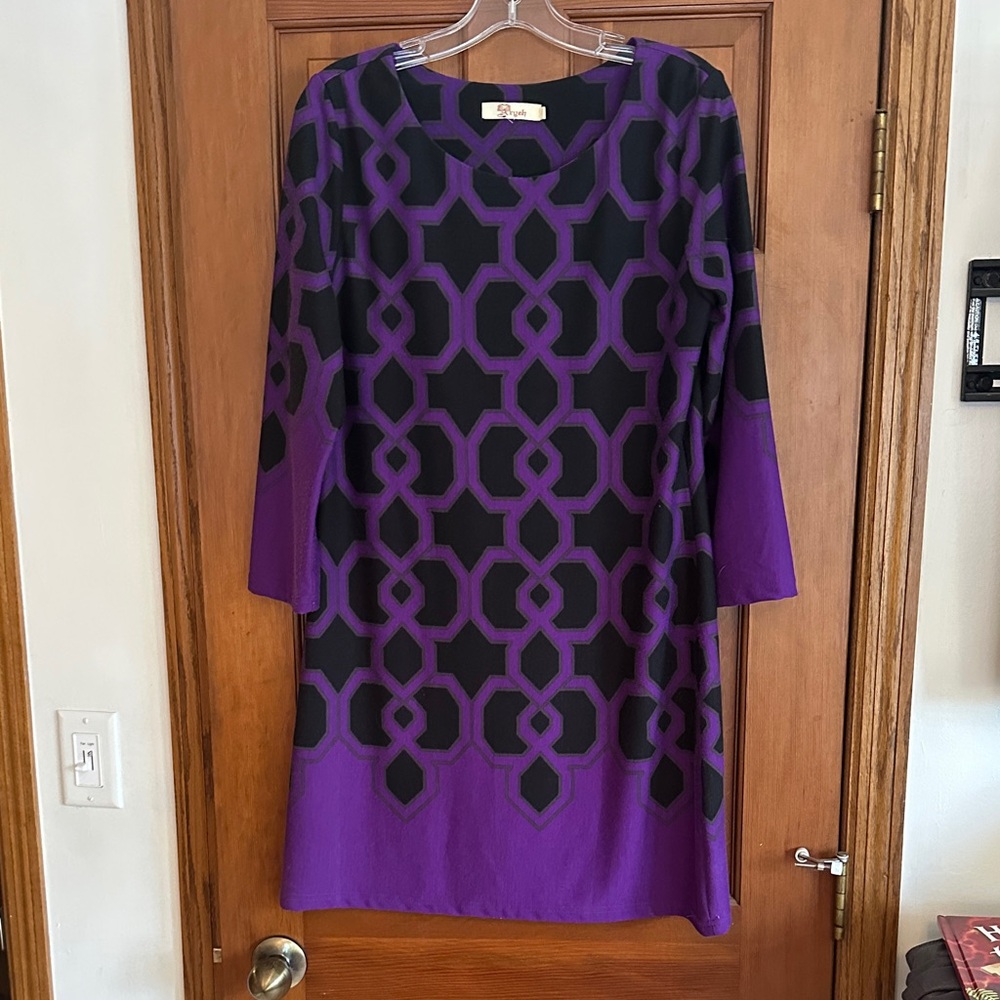 CAbi Purple and Black Long Sleeve Dress
